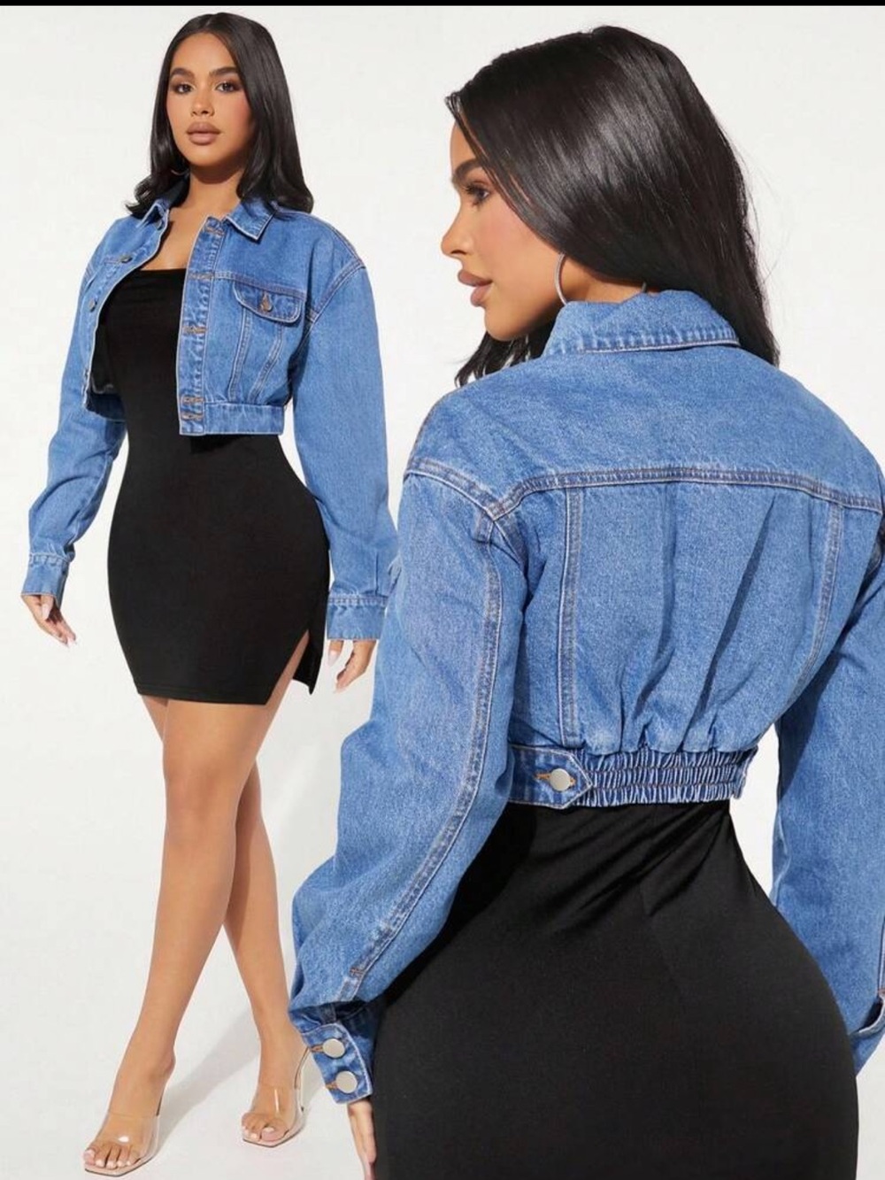 Cropped Blue Denim Jacket - Classic Women's Jean Jacket